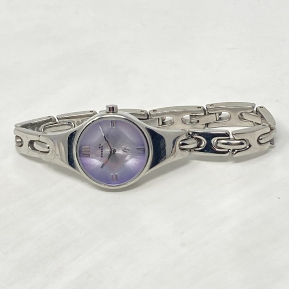 Fossil F2 Watch Women 23mm Silver Tone Purple Faceted Dial 30M New Battery 6.25" - Picture 11 of 15